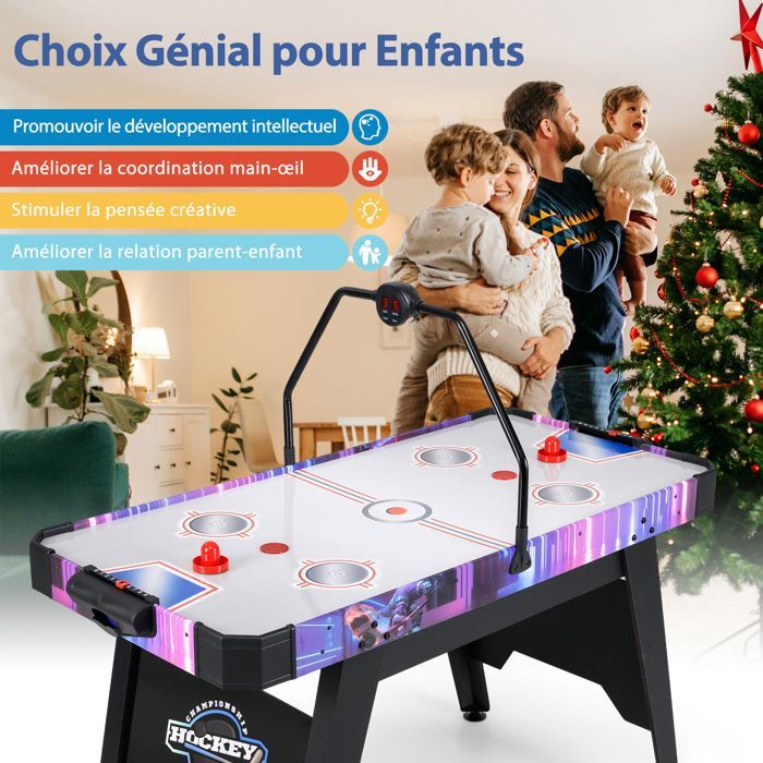 DREAMADE Airhockeytafel voor kinderen en volwassenen, 144 cm arcadetafel met digitaal LED-scorebord