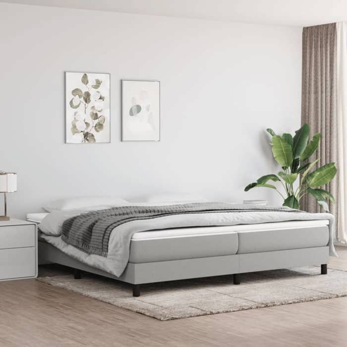 Gris 200 x 200 cm - Cama de madera - Carga máxima 150 kg - Estructura de cama de muelles gris claro 200x200 cm tela 005_118626