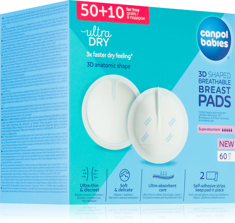 Absorventes para seios Canpol Babies Standard 50+10 Ks, absorventes descartáveis para amamentação.
