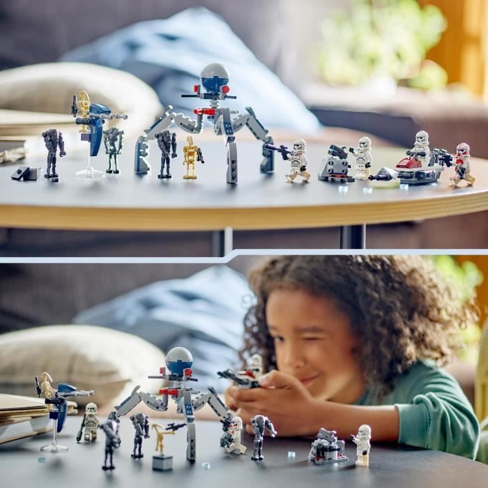 LEGO® 75372 Star Wars Pack de Combat des Clone Troopers et Droïdes de Combat, Jouet avec Speeder Bike et Figurine