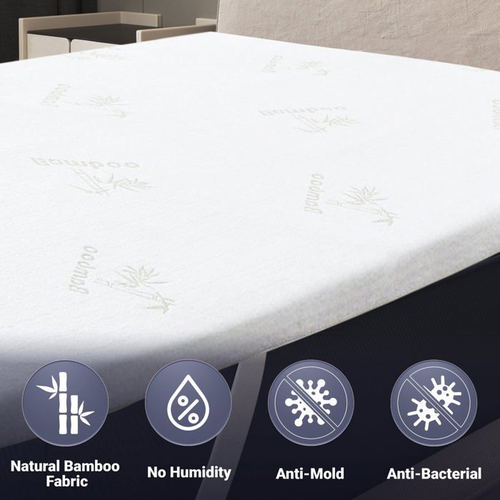 Latex-Matratzenauflage – THE WHITE STONE – 140 x 200 cm – Bambusgewebe – Abnehmbarer Bezug – 5 cm dick