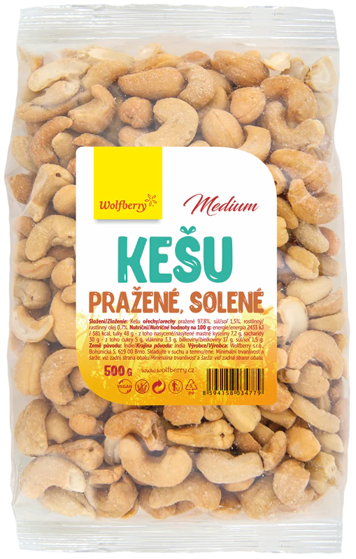 Wolfberry Kešu orechy Pražené solené oriešky Solony