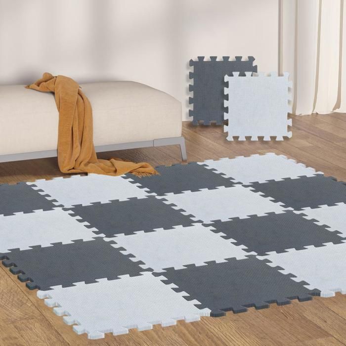 Juego de 18 tapetes de juego de EVA para niños - ERROLVES - Blanco y gris - Área de juego - Pieza individual 30*30 cm