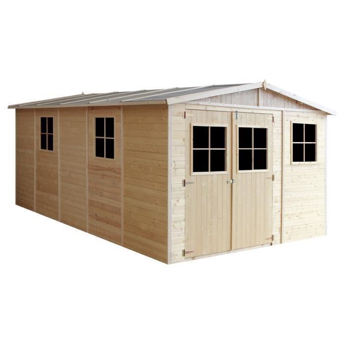 Abri de jardin en bois 14.94m² TIMBELA - Ep. 17 mm - Pin / épicéa - 324x516 cm - Construction de Panneaux - M337