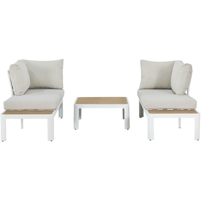 Garden furniture set - OLANA - Aluminium - White and beige - 4 people
