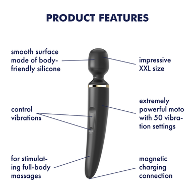 Satisfyer Wand-er Vibrator voor vrouwen, zwarte massager voor vrouwen, 1 stuk.