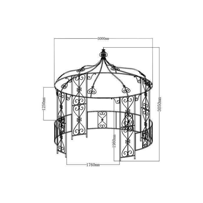 Gazebo da giardino in metallo stile ferro battuto, diametro 300 x altezza 305 cm - Bianco - TILCARA