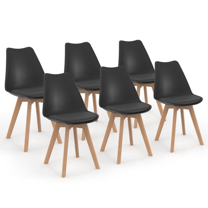 IDMARKET Lot de 6 chaises de salle à manger SARA scandinaves noir