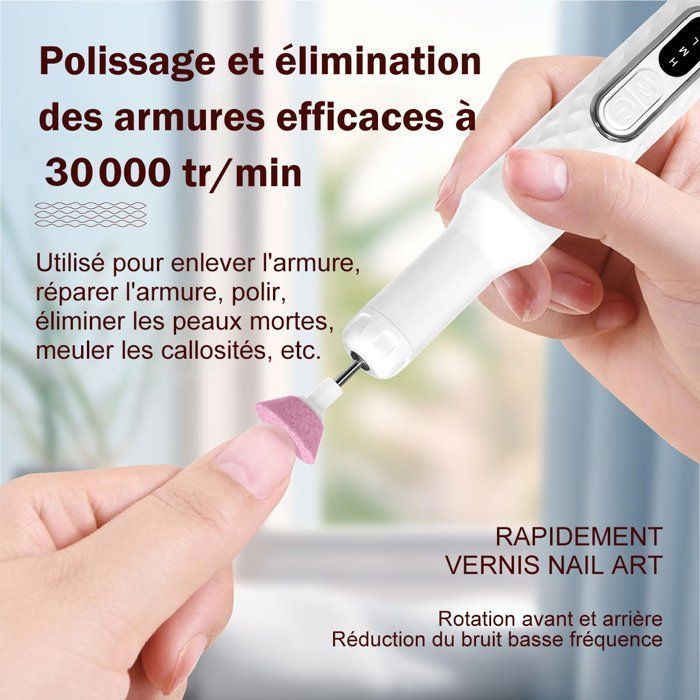 Ponceuse pour Ongles Professionnel Sans Fil - HYKJSIDE - Lime a Ongle Electrique 12 en 1 - 30000 tr/min - Kit Manucure Rechargeable