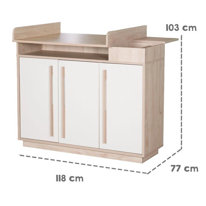 Commode à Langer Évolutive ROBA - Elva - 3 Portes à Fermeture Douce 5 Niches - Cachemire - Effet Noyer