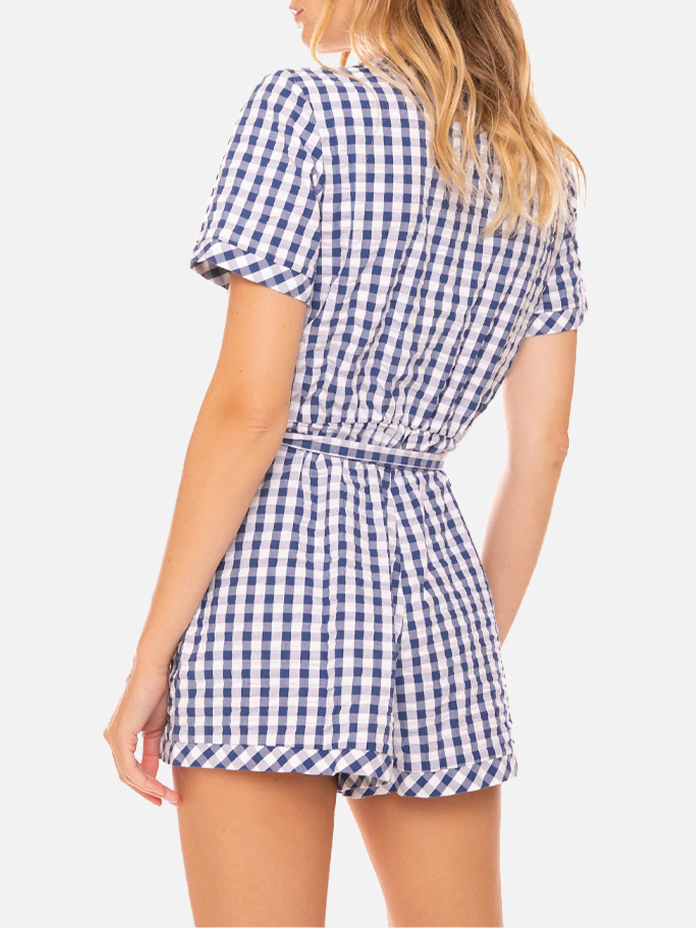 blauer Vichy-Print-Shortanzug