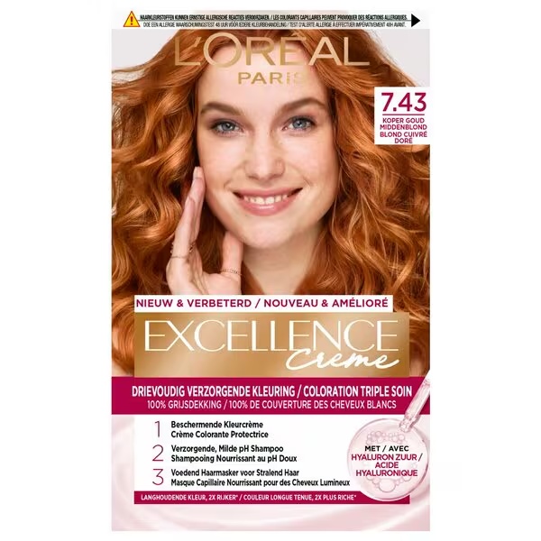 L'Oréal Paris Excellence Crème trajna boja za kosu 7.43 bakreno zlatno plava