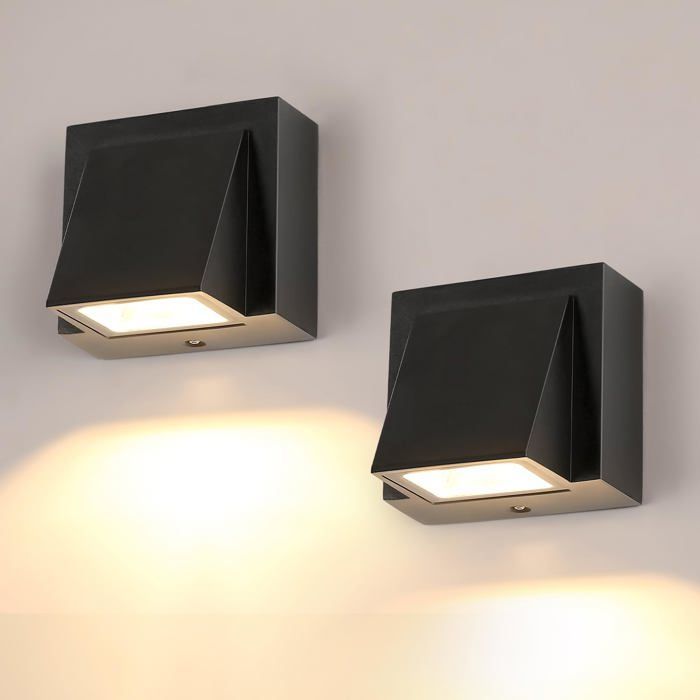 Aplique LED de exterior de 2 piezas, 5W, IP65, 3000K – Aluminio negro, compacto 7,8×3,5×7,8 cm