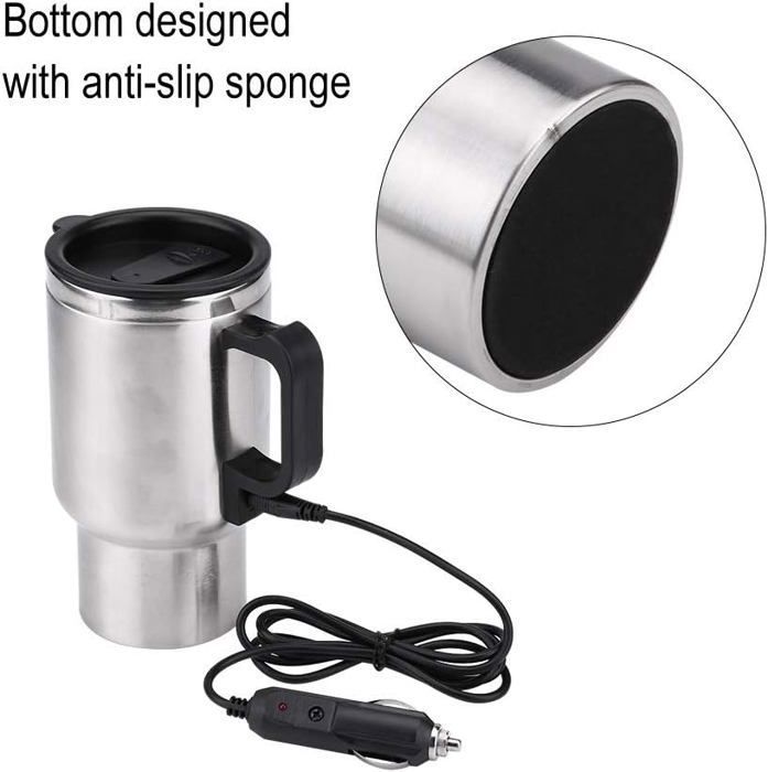 Taza calefactora para coche - Hervidor de coche, 450 ml, acero inoxidable.
