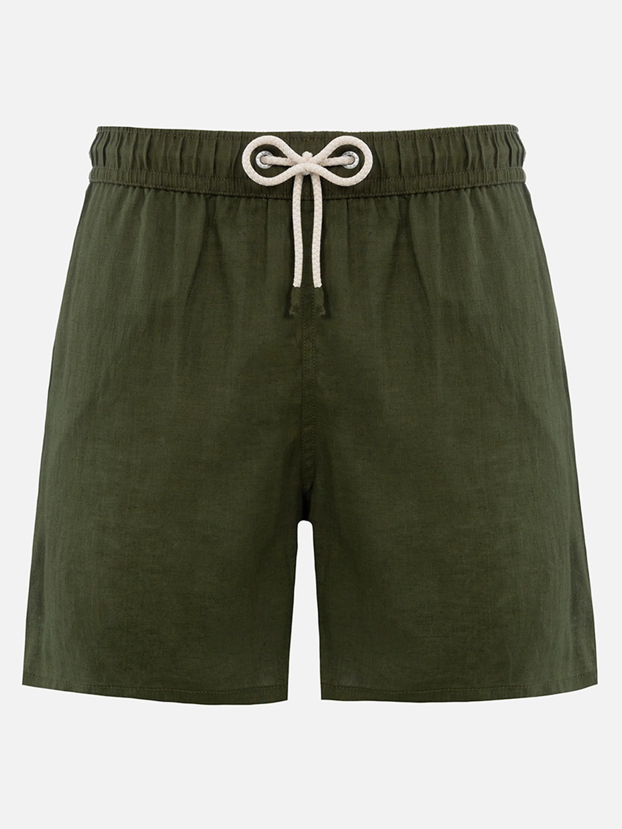 Costume da bagno da uomo di media lunghezza in lino verde militare Gus