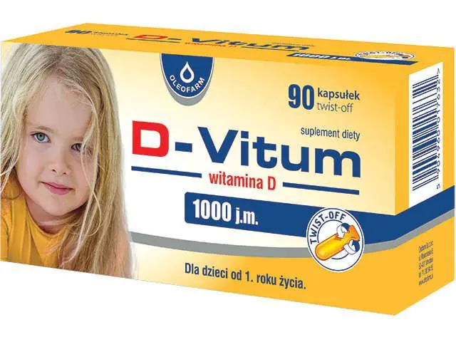 D-Vitum 1000 j.m., Witamina D dla dzieci od 1. roku, Kapsułki twist-off