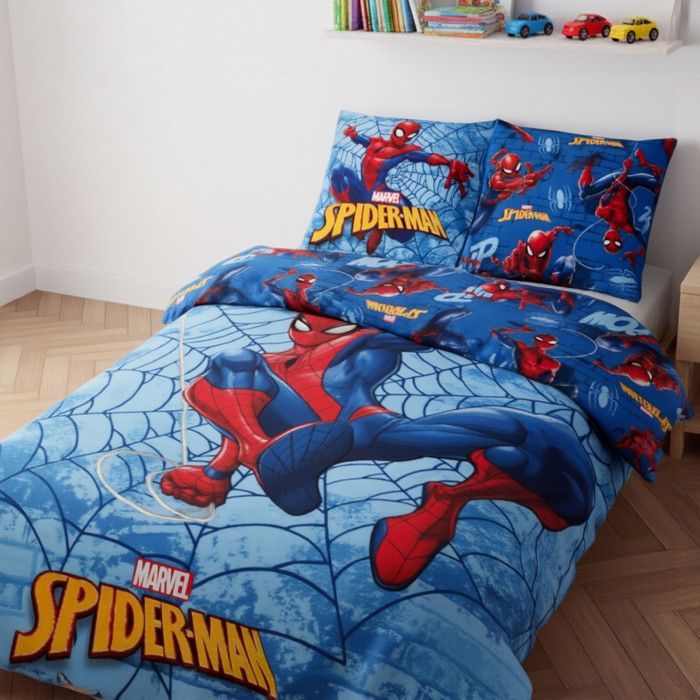 Lasten vuodevaatesetti - Hämähäkkimies ja Marvel - 100 % puuvillaa - Pussilakana 140x200 cm - Tyynyliina 65x65 cm