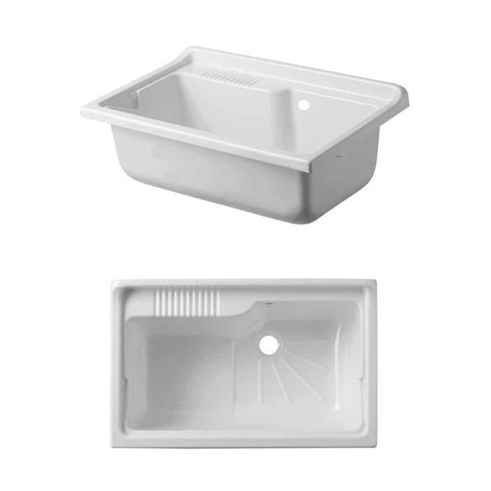 Meuble buanderie double porte PVC avec vasque bac à laver polypropylène 80x50 Blanc