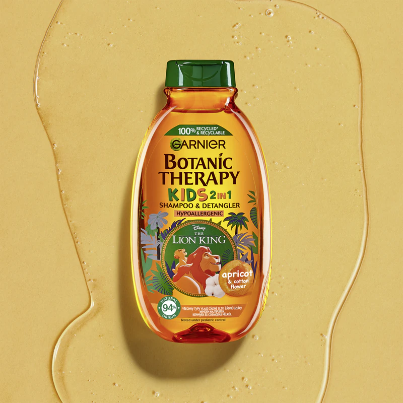 Shampoo e condicionador 2 em 1 Garnier Botanic Therapy Disney Kids para desembaraçar facilmente.