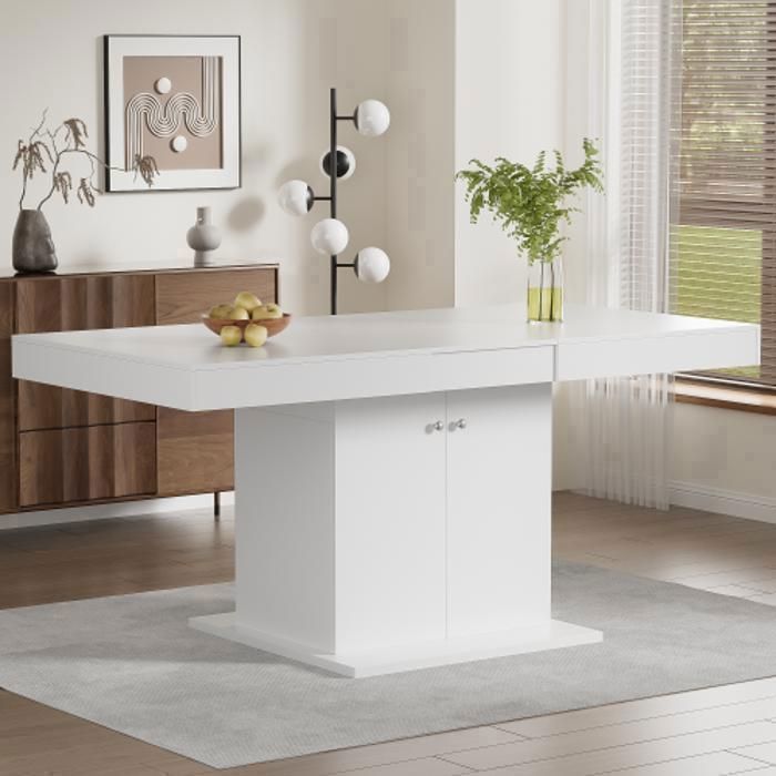 Mesa de jantar extensível - Branca - 140/180x80x76cm - 8 lugares - Design moderno