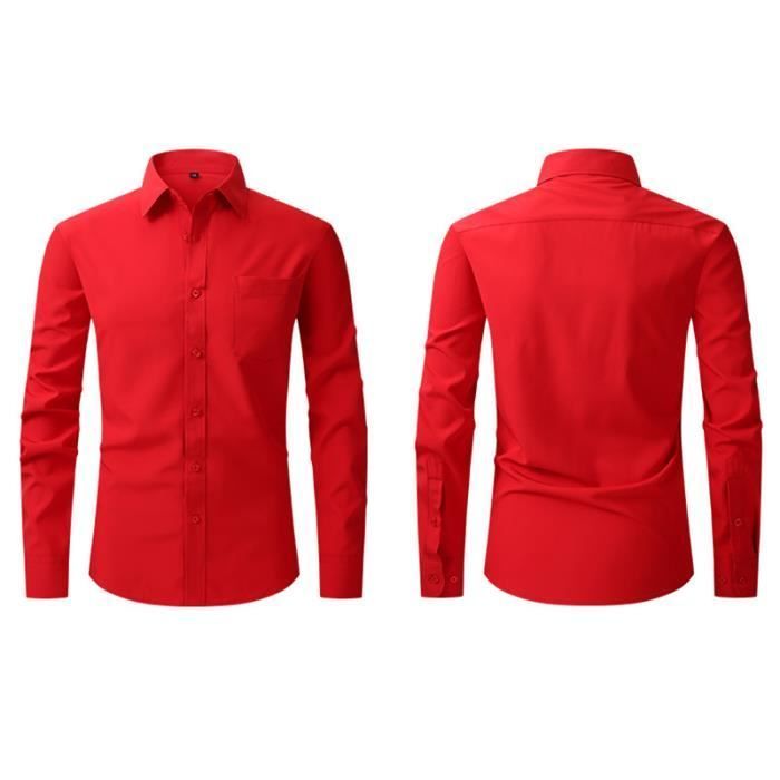 Camicia da uomo slim fit con colletto classico, maniche lunghe, taschino sul petto, tinta unita - Rosso