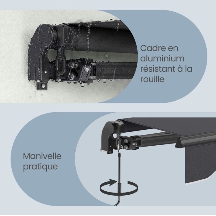 Store Banne Réglable, avec Manivelle, UPF 50+, Alliage d’Aluminium, 300 x 250 cm, Gris