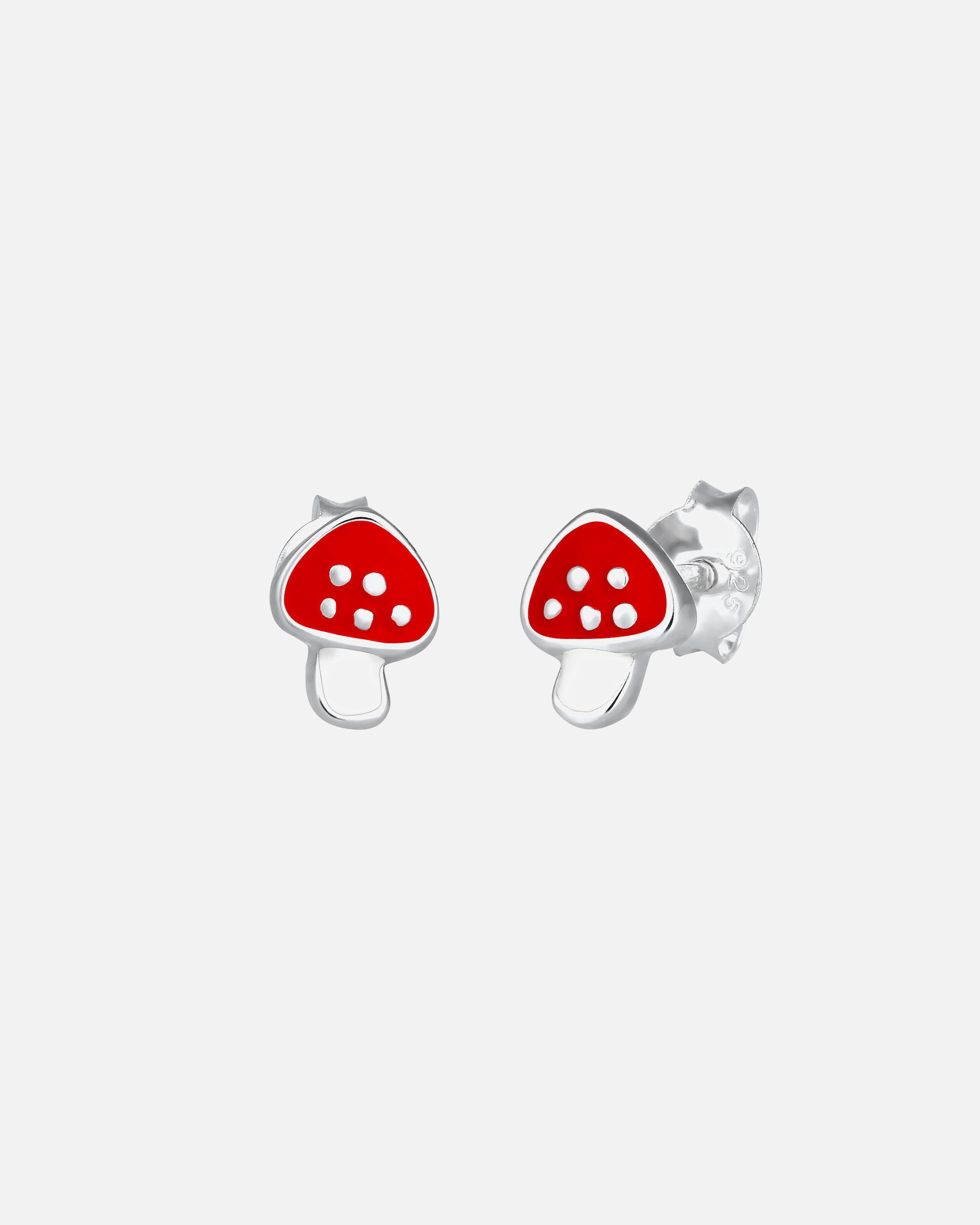 Elli Boucles d'oreilles enfant porte-bonheur champignon rouge avec émail en argent sterling 925