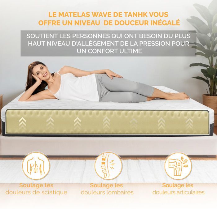 Colchão TANHK com circulação de ar, 180x200 cm, 20 cm de espessura, macio a médio-firme, hipoalergênico, capa removível, fabricado na Itália.