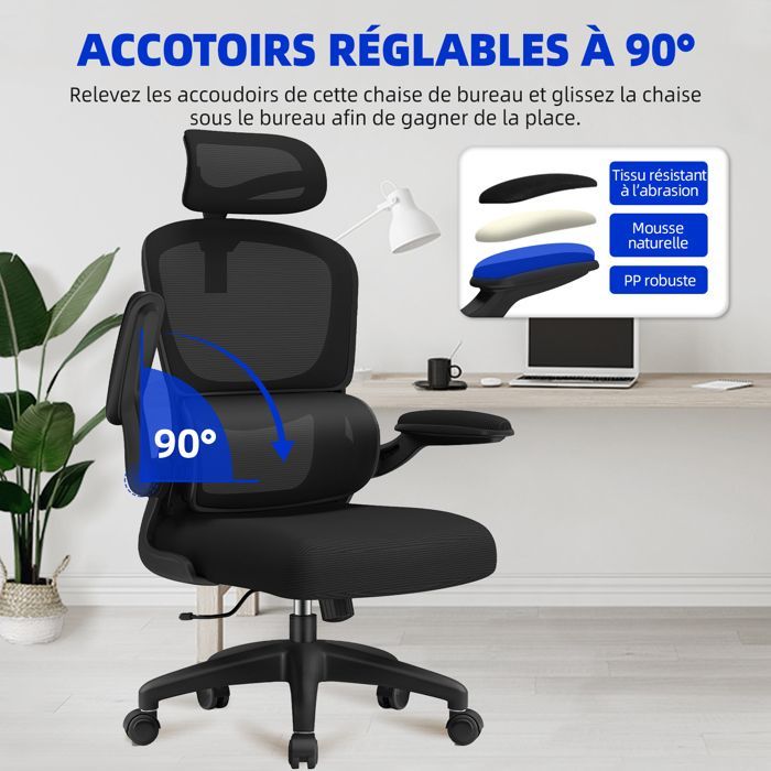 Ergonomic Office Chair, Office Chair, Tiltable and Swivel, Adjustable Armrests, Lumbar Support, Headrest