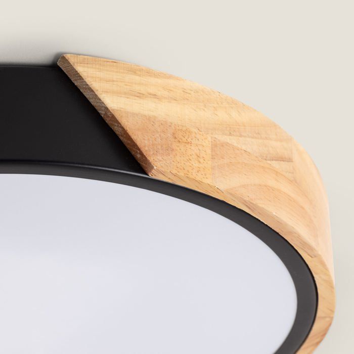 Plafonnier LED Rond Bois 36W CCT Sélectionnable Semi-Dari Ø500 mm Noir