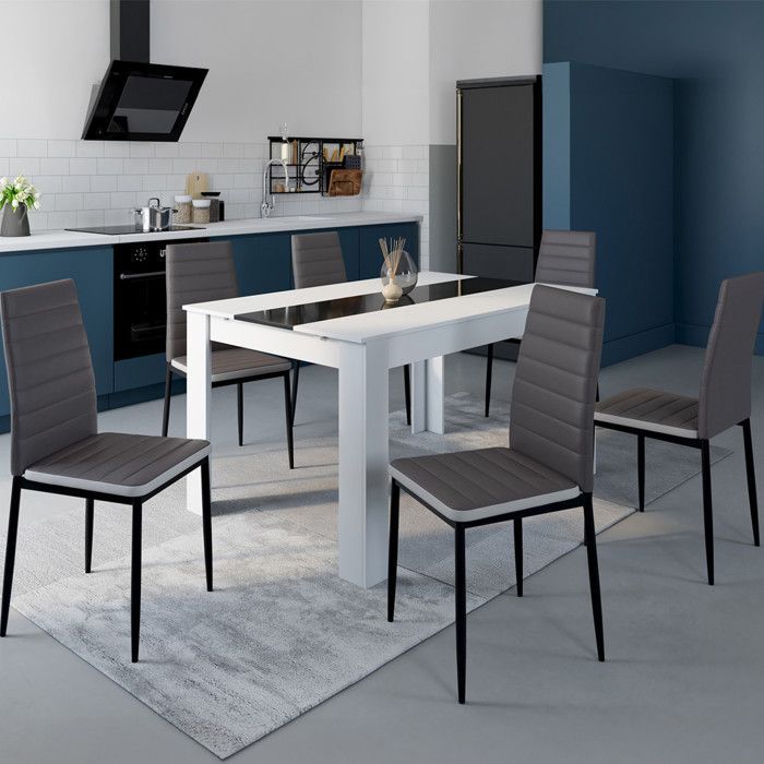 IDMARKET Set van 6 ROMANE eetkamerstoelen met grijze, gewatteerde zitting