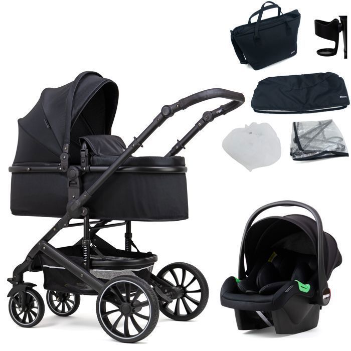 Pixini Kalani 3-in-1 Stroller - Up to 22 kg - Stroller, Carrycot, Car Seat, Bag and Numerous Accessories - Black
