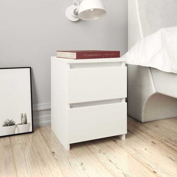 vidaXL Tables de chevet lot de 2, 30x30x40 cm, Bois reconstitué, Blanc, 2 tiroirs coulissants chacun, Armoire de chevet, 800514