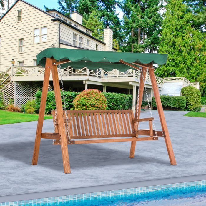 Gartenschaukel – Outsunny – 3-Sitzer, wasserdichtes Dach, 2 Ablagen, Tragkraft 360 kg – Kiefernholz – 1,9 x 1,3 x 1,85 m – grün