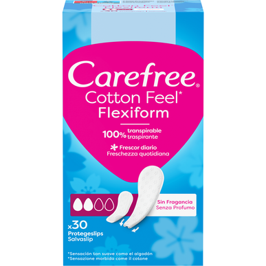 Carefree Cotton Feel FlexiForm Protegeslips Fleksible truseinnlegg for daglig bruk 30 enheter 30 enheter