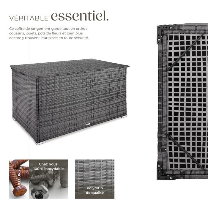 Rangement d'extérieur - TECTAKE - Coffre de jardin OSLO en aluminium et polyrotin avec revêtement intérieur amovible - Gris