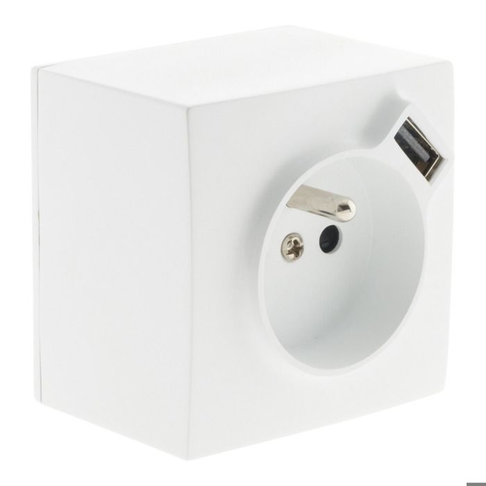 Enchufe de superficie 2P+E + USB 2.4A - blanco - Zenitech