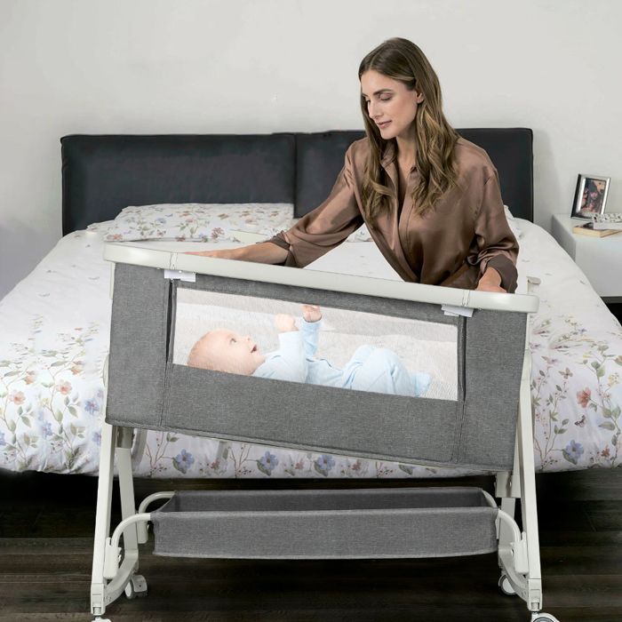MIPAN. Cuna colecho 3 en 1 - Cama con inclinación y altura ajustables - Cuna para bebés desde recién nacidos hasta los 36 meses - Gris