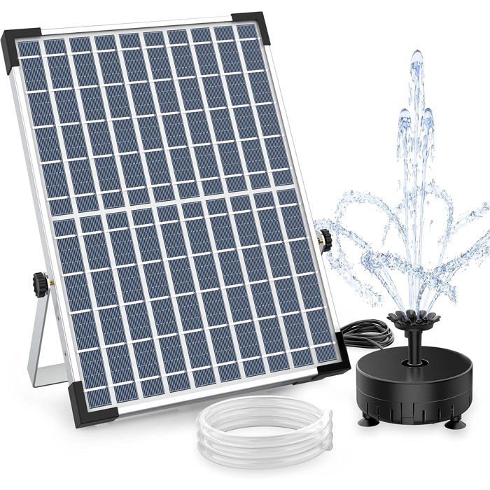 AISITIN 12W DIY Solar Fountain Pump, with 21 Nozzles and 2M Transparent Hose, Solar Fountain for Pond, Garden