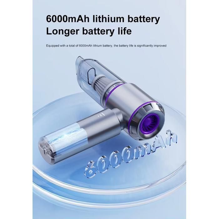 Potente aspirapolvere per auto senza fili da 15 kPa | Motore brushless da 80000 giri/min | 4 in 1: aspira e soffia | Batteria da 6000 mAh | Grigio e viola | Tiducel