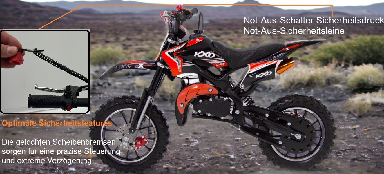 KXD Dirt Bike KXD 701 49ccm 2T Kindercrossmotor Crossbike DirtBike Pocket, 1 versnelling