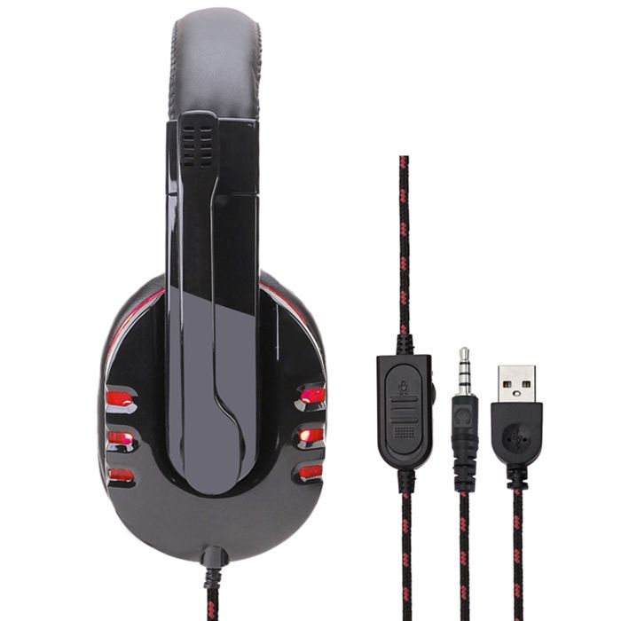 Auriculares SY733MV. Auriculares para juegos con micrófono, conexión minijack para PC, portátil, PS4, Xbox One, móvil... Control de volumen. Rojo.