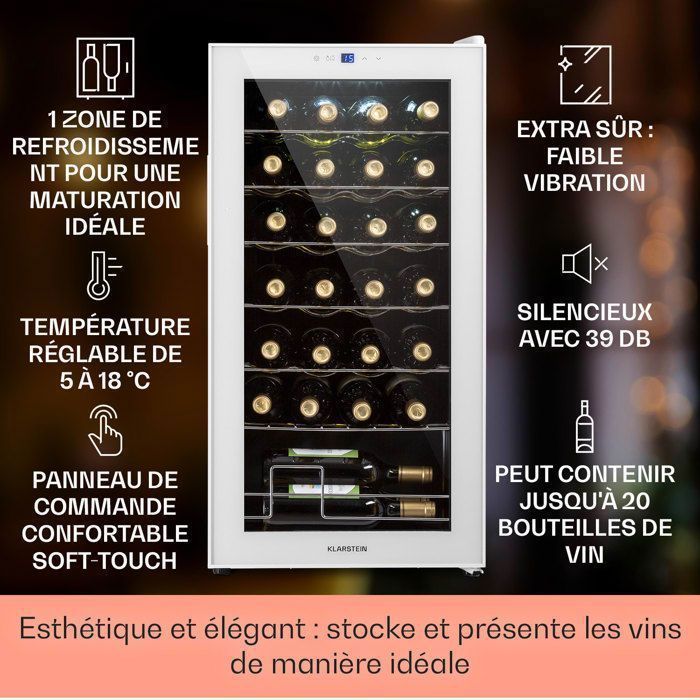 Klarstein Shiraz 28 Uno 74L Wine Cellar with 28 Bottles and Touch Control