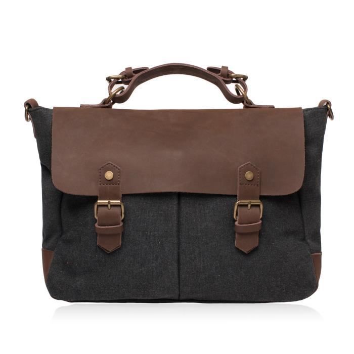 Cartable en cuir et toile - Modèle MOOREA - Dimensions L 44 x H 29 x P 12 cm - Sac porté main et bandoulière