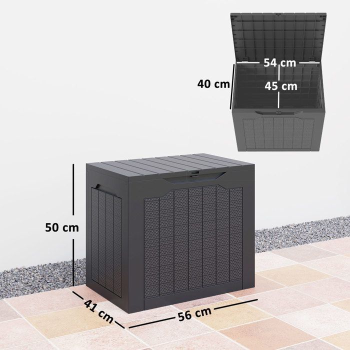 Caja de almacenamiento para exteriores - Outsunny - 93L - con asas empotradas - impermeable - para jardín o patio - 56 x 41 x 50 cm - negra