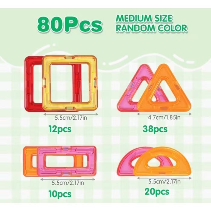 JustForVibe - 80 magnetische/gemagnetiseerde geometrische bouwstenen voor kinderen - STEM-educatief speelgoed - 80 stuks