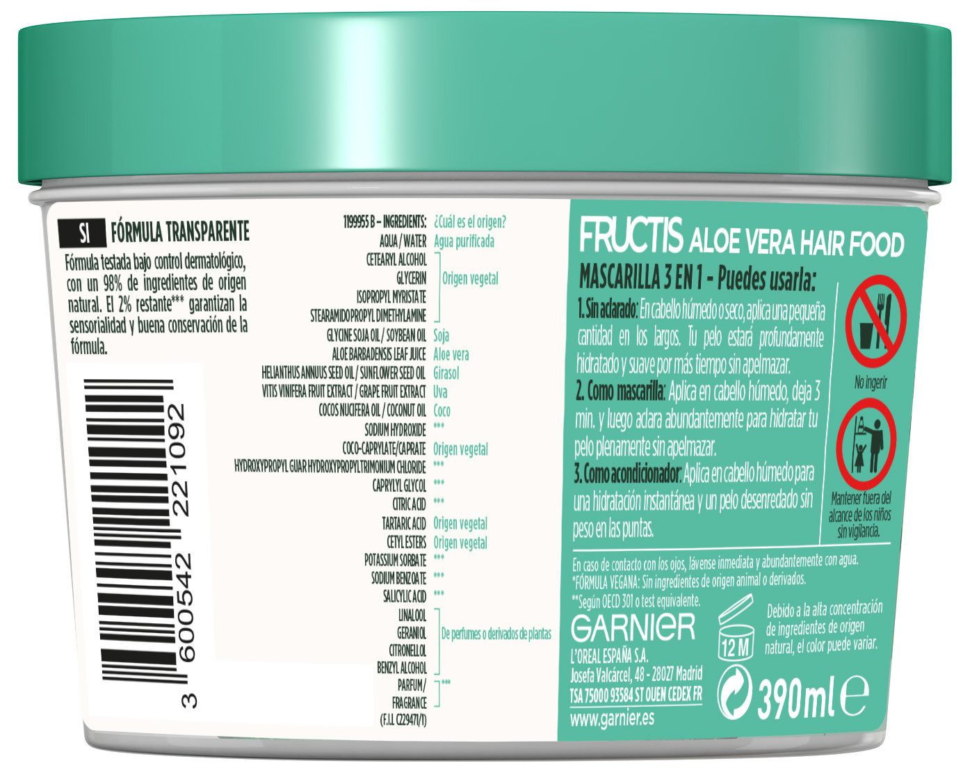 „Fructis Hair Food“ 3 viename plaukų kaukė su alaviju Plaukų kaukės