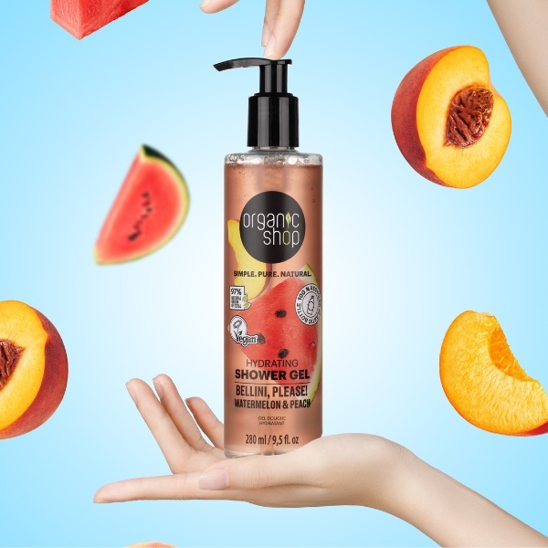 Organic Shop BelliniPlease dušo želė su arbūzu ir persikais, 280 ml