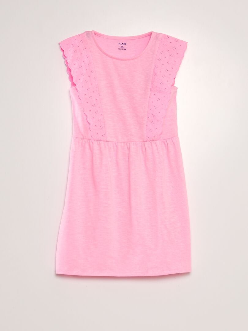 Jurk met Engelse borduursteken - ROZE