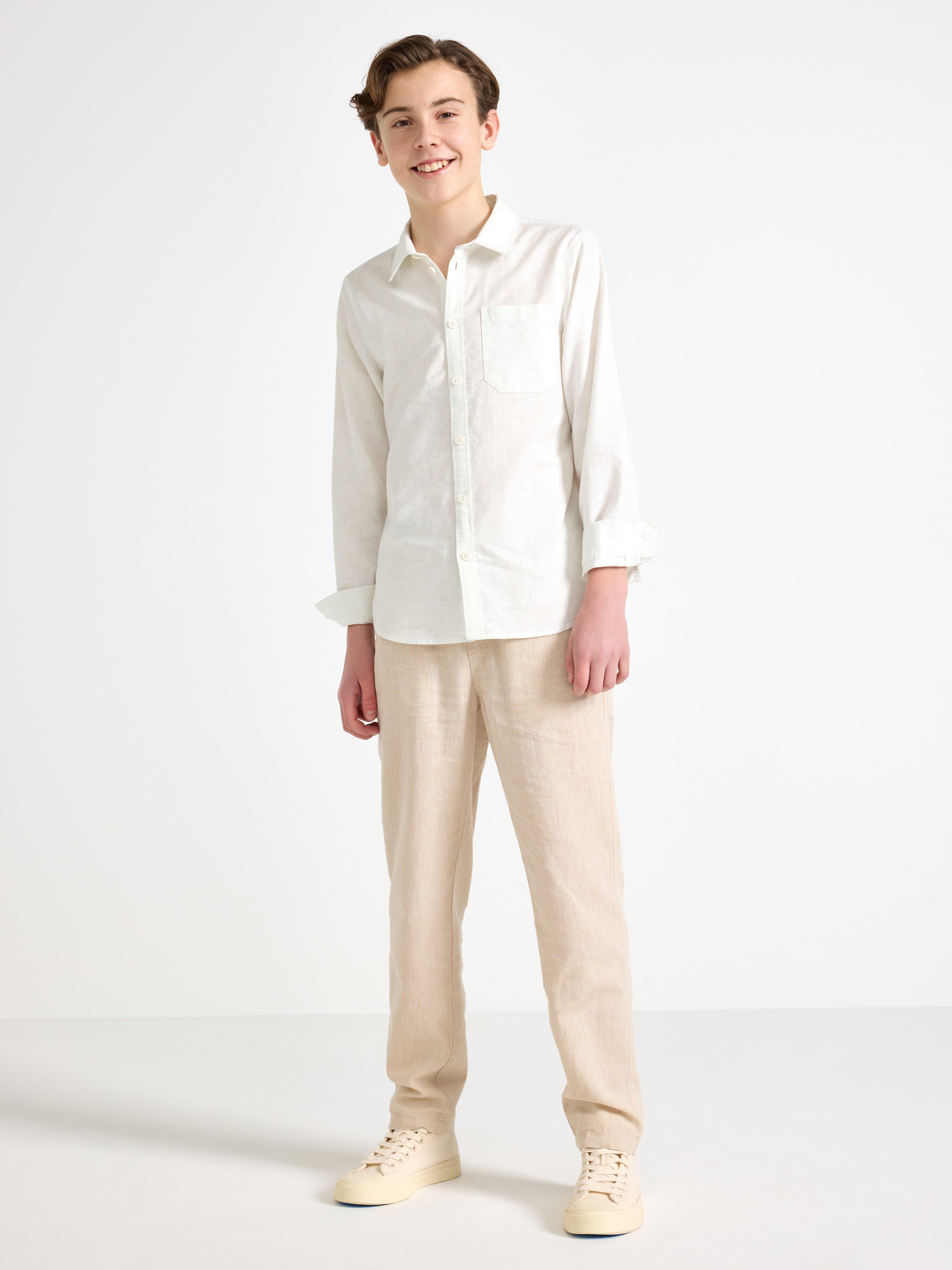 Camisa de mezcla de lino blanca